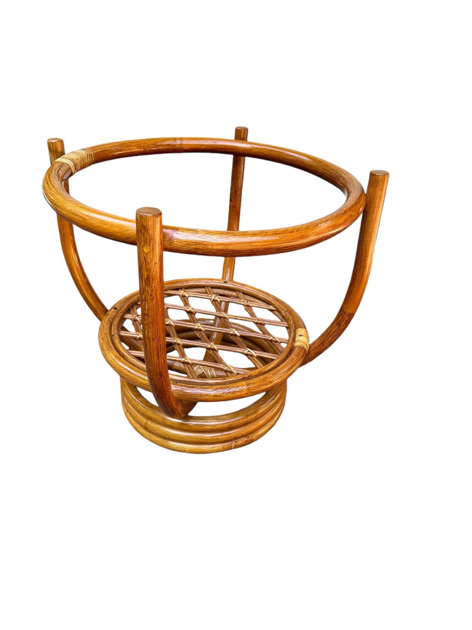 Bent Bamboo Cane Round Side Table With Glass Top - 5