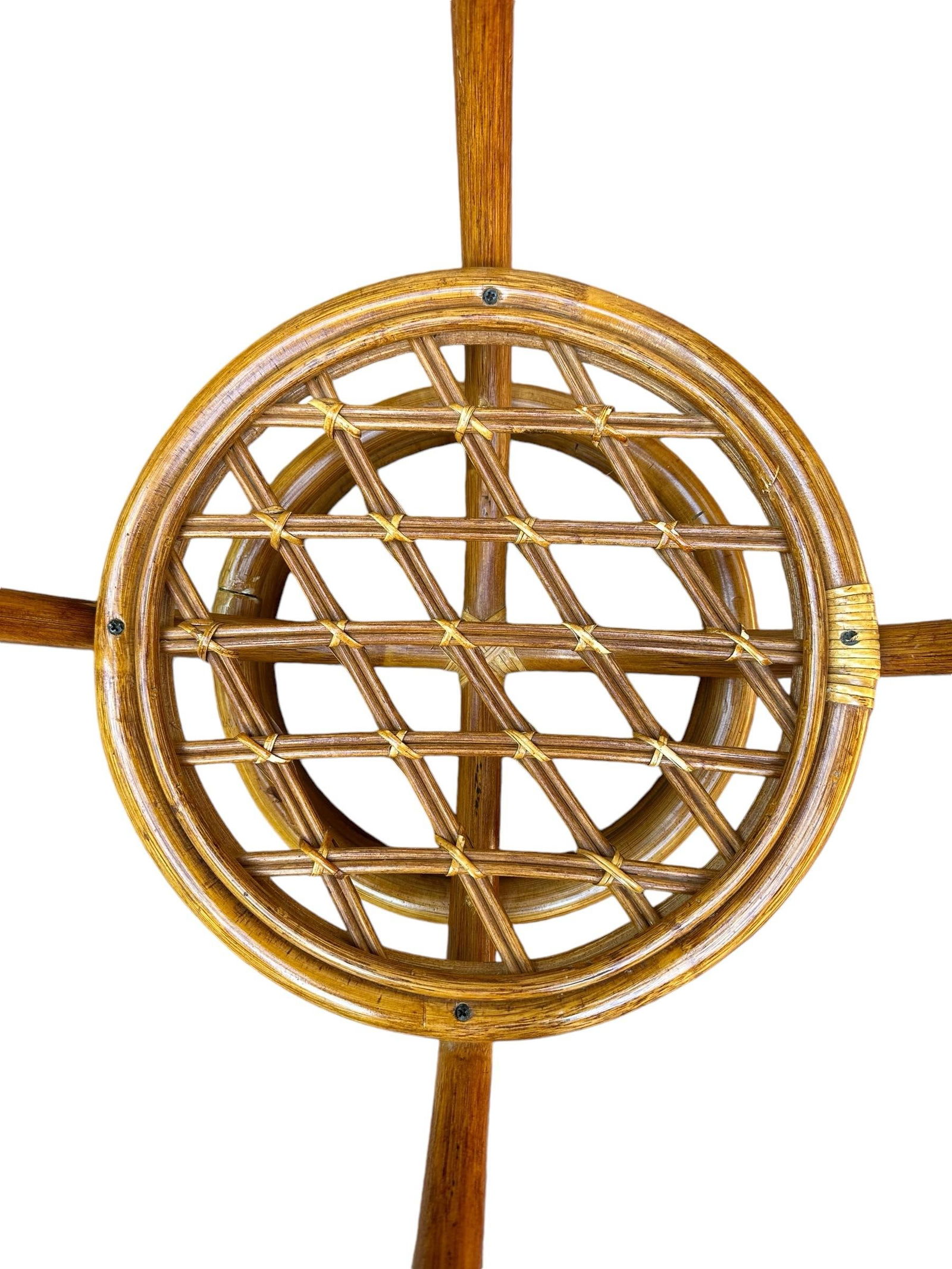 Bent Bamboo Cane Round Side Table With Glass Top - 6