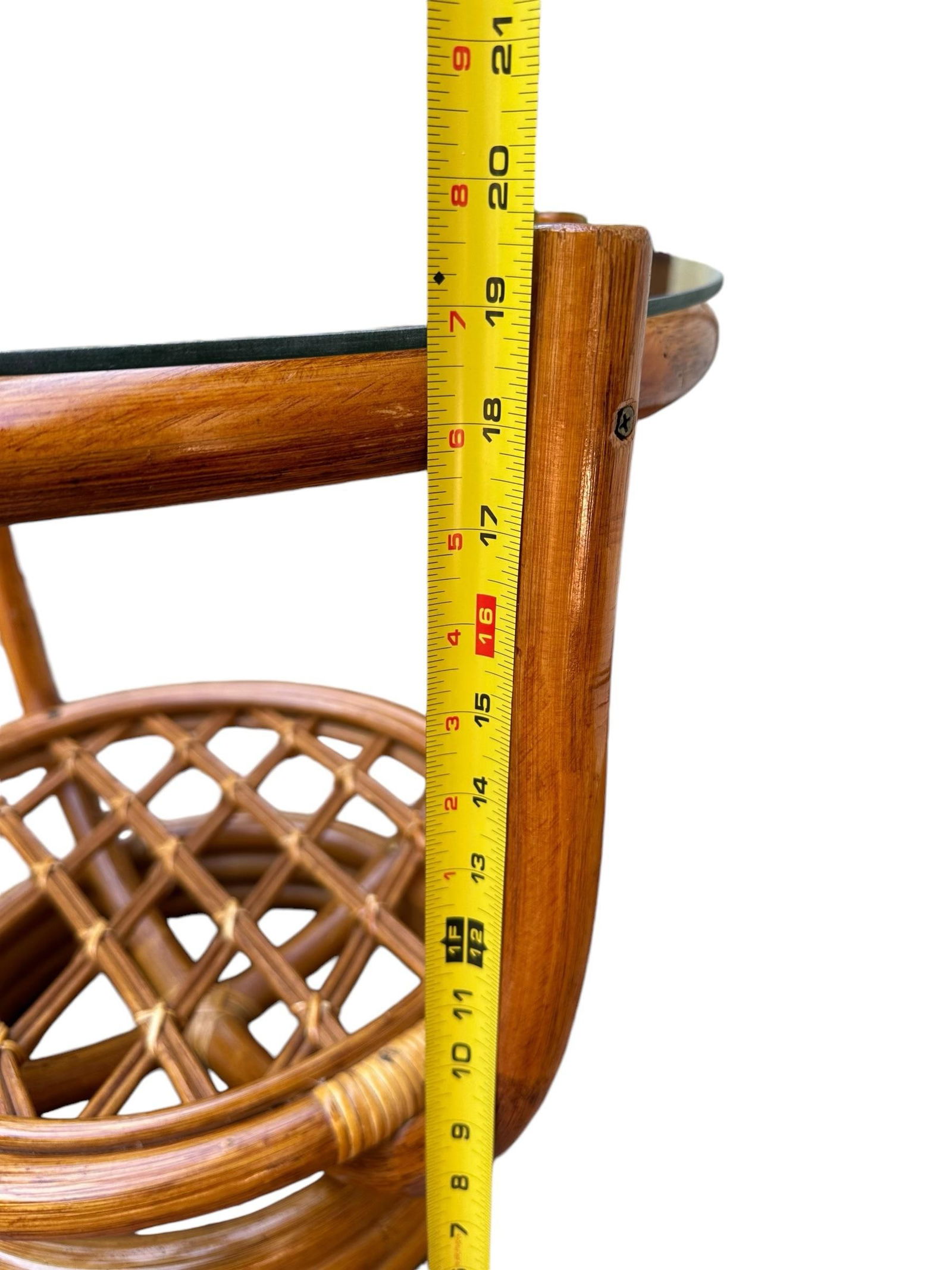 Bent Bamboo Cane Round Side Table With Glass Top - 9