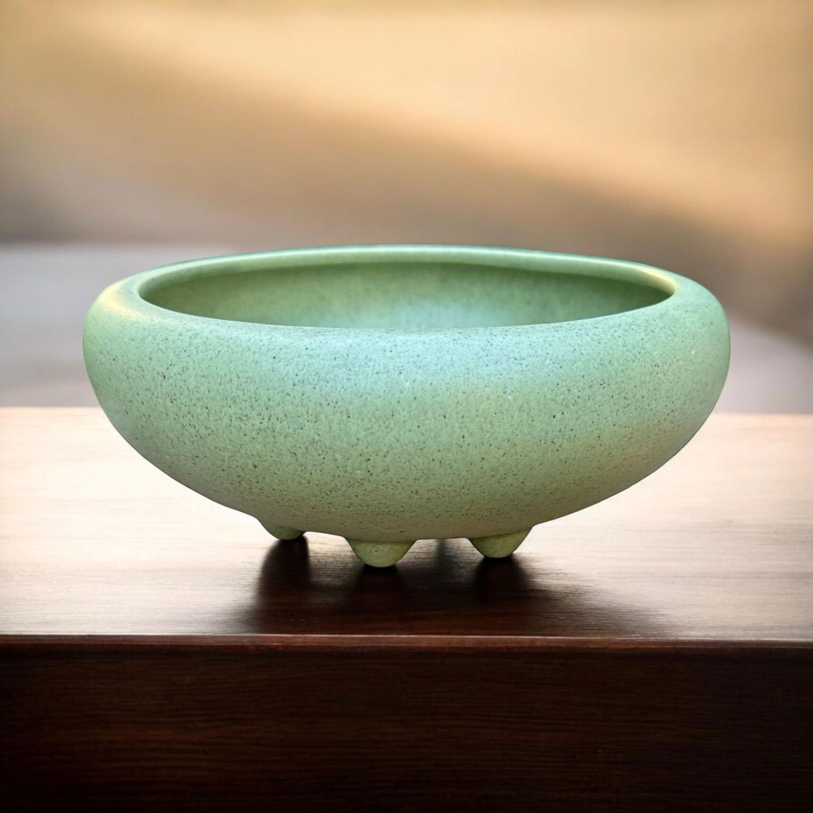 Vintage Green Haeger Round Ceramic Planter - 2