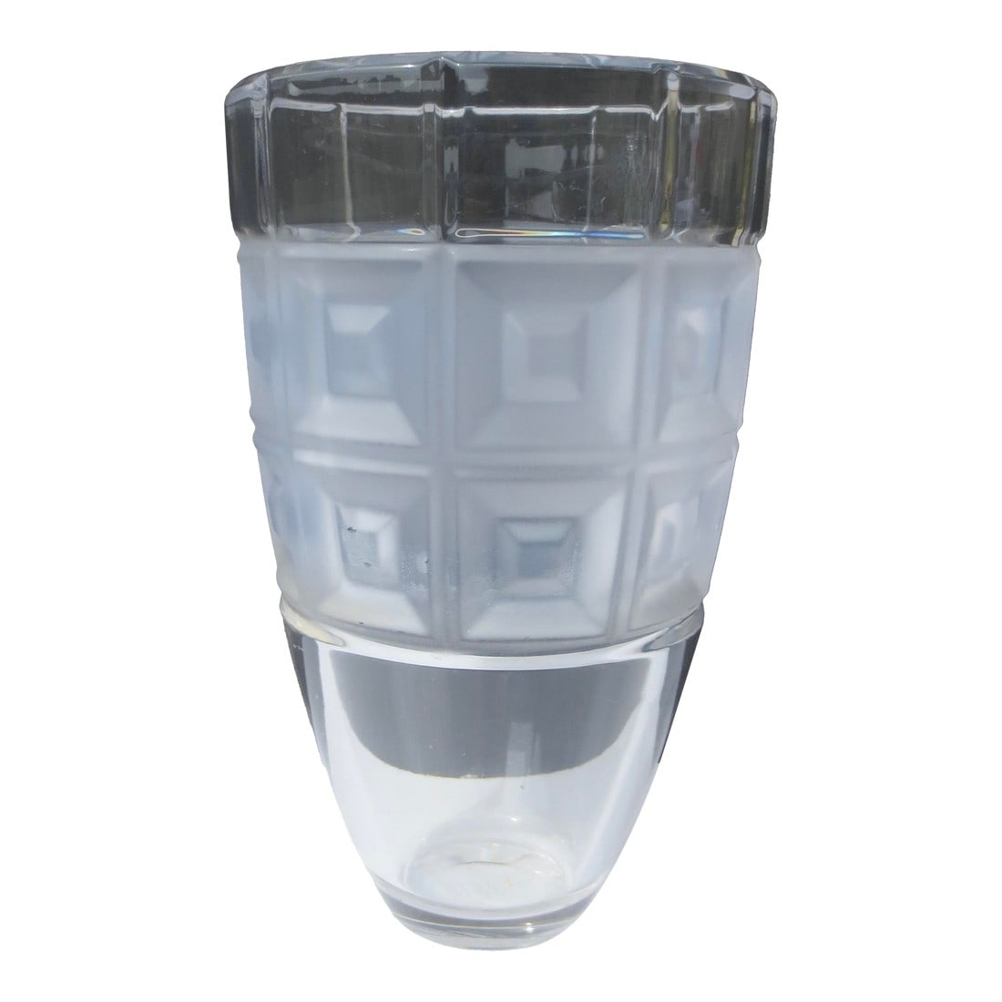 Rosenthal Crystal Facted Vase: Vintage Crystal vase by Rosenthal, Germany. Tall heavy crystal vase with frosted mid panels of square designs. Thick walls with a very good weight to balance the florals or branches. Modern style