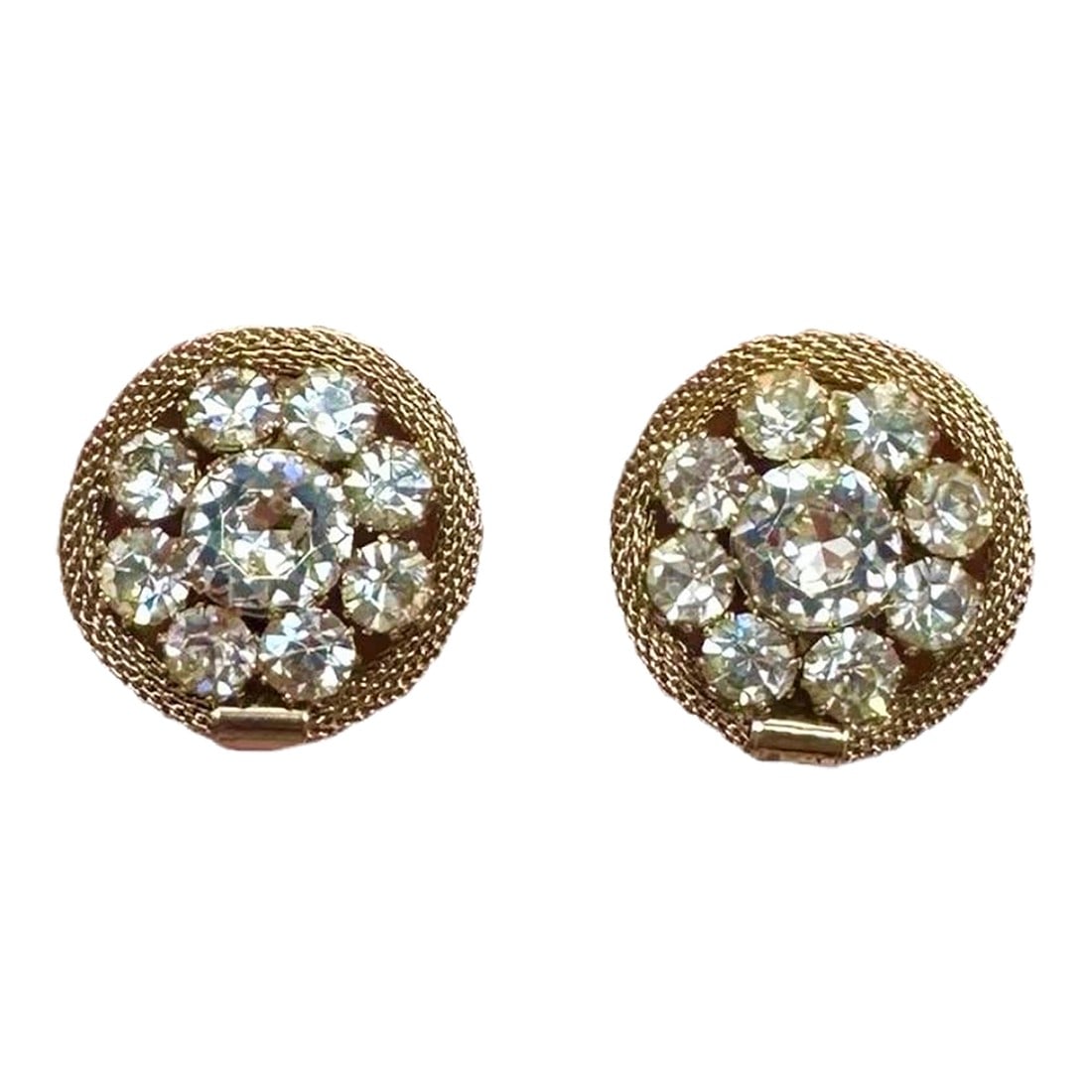 Vintage Weiss Gold Crystal Rhinestone Button Earrings Clip On - 2 Pieces (1 of 8)