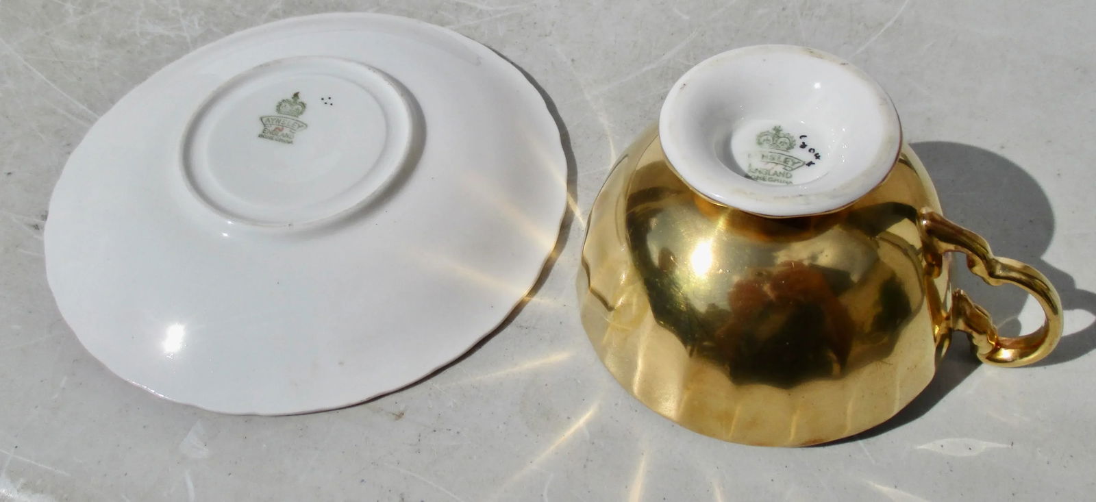 Gold Aynsley England Bone China Signed by J. A. Bailey Floral Cup and Saucer - 3