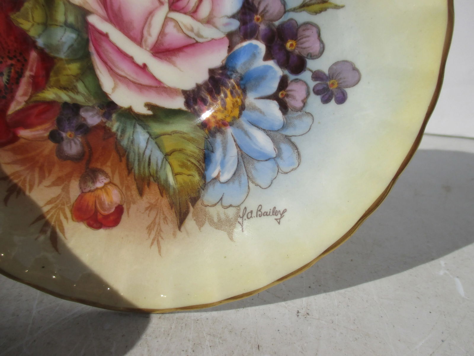 Gold Aynsley England Bone China Signed by J. A. Bailey Floral Cup and Saucer - 4