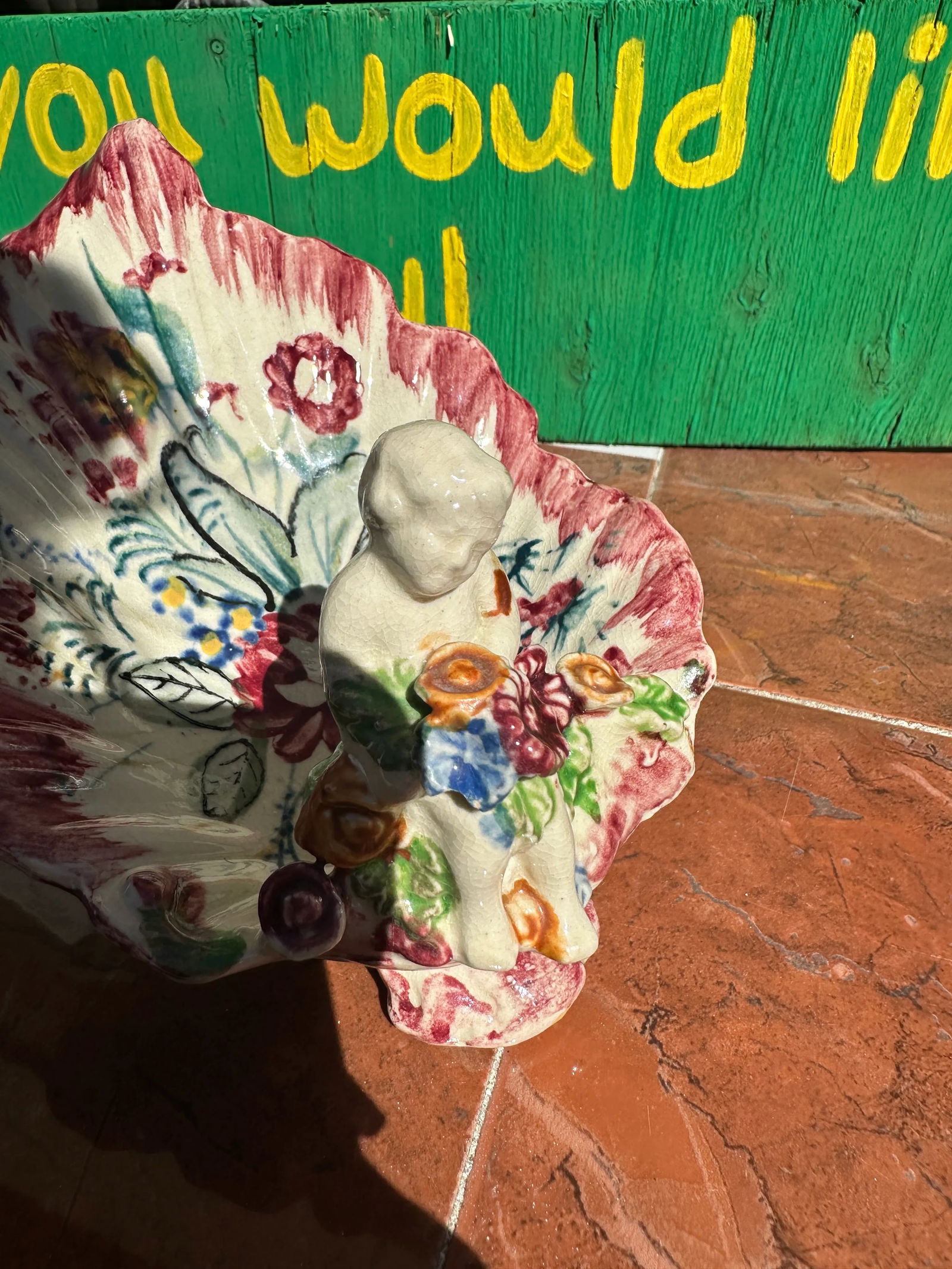 1970s Small Decorative Cherub Painted Dish - 2