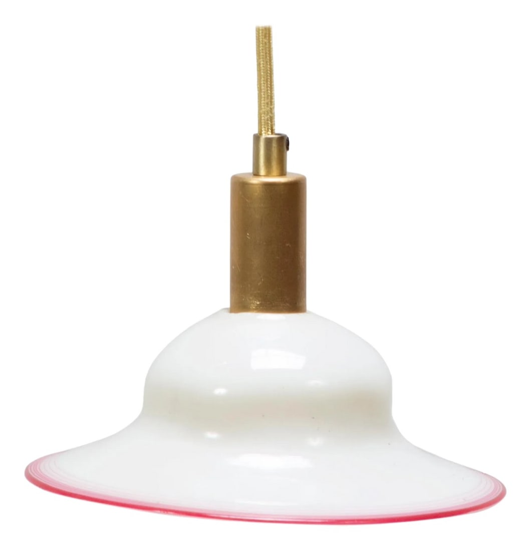 Vintage Chinese Shanghai Deco Glass Pendant, c. 1920: In the early 20th century, major Chinese cities such as Shanghai and Tianjin were swept up in the Art Deco design movement. Design, architecture, art, fashion, and furniture were all influenced by