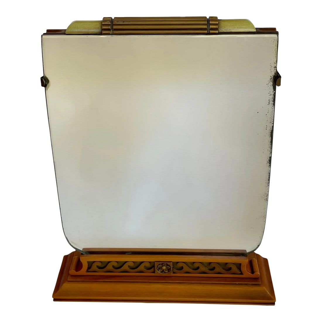 Vintage Bureau Mirror: Masculine bureau standing mirror. A fantastic mirror for a dresser. Condition: Alterations: Original Condition Unaltered Imperfections: Some Imperfections Condition Notes: Mirror has some aging. 