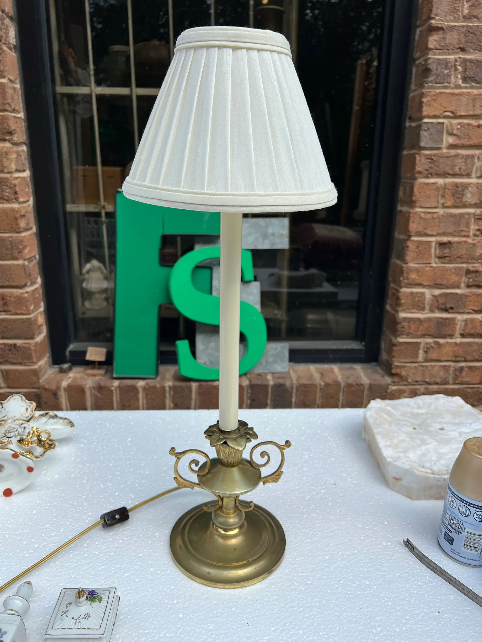 1970s Brass Lamp Base With Shade Included - 3