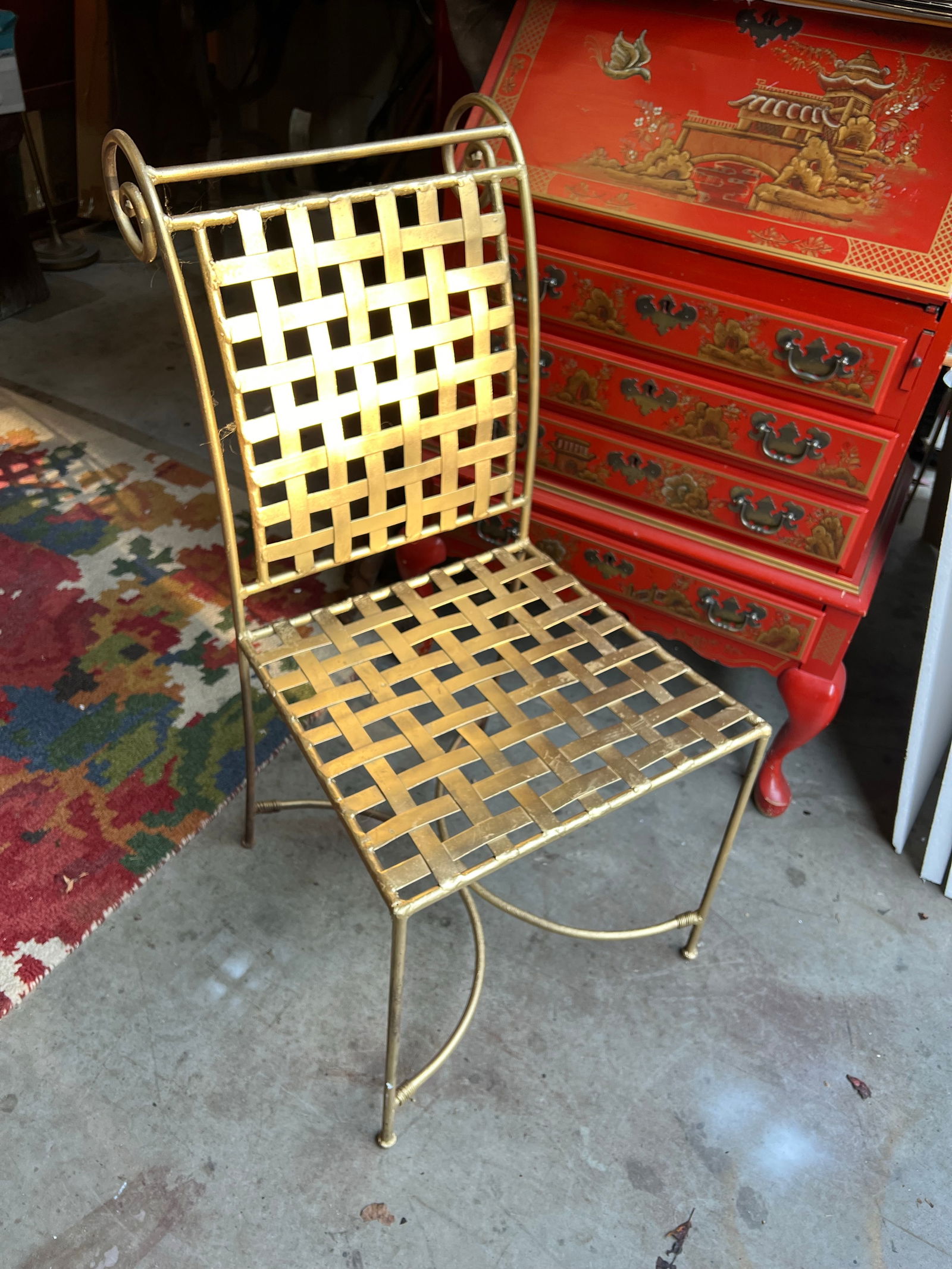 1970s Gold Painted Checker Back Chair - 11