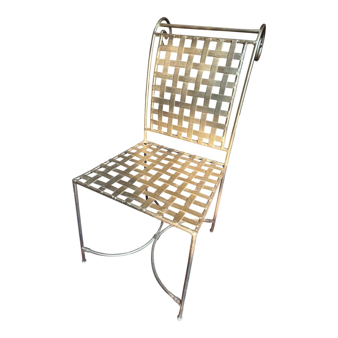 1970s Gold Painted Checker Back Chair: Up for consideration is a beautiful gold painted checker back chair. This would look lovely in your home and it is a great find for the interior design enthusiast. Please check out my other listings!