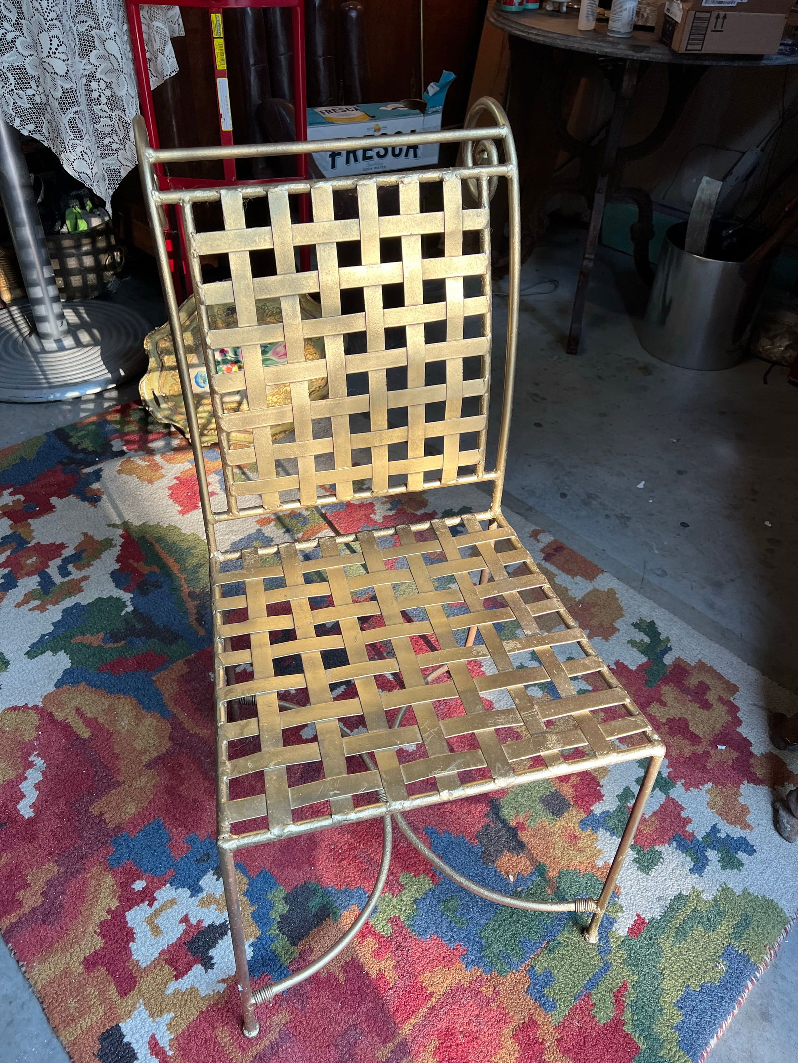1970s Gold Painted Checker Back Chair - 2