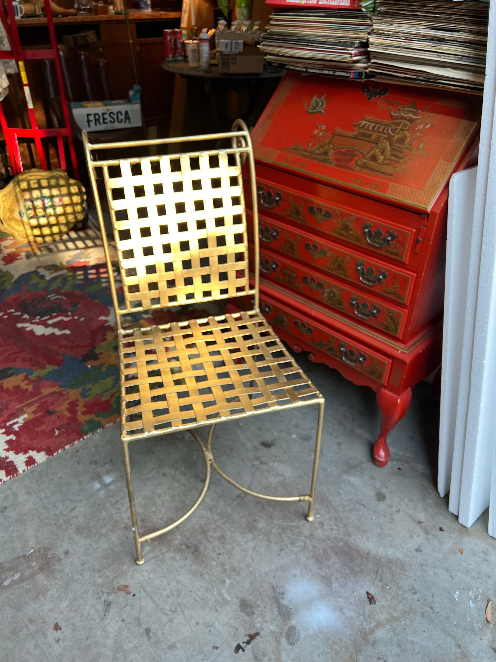 1970s Gold Painted Checker Back Chair - 3