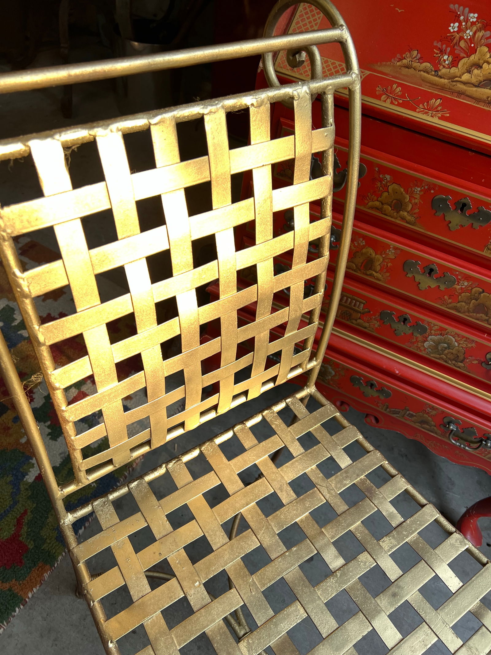 1970s Gold Painted Checker Back Chair - 4