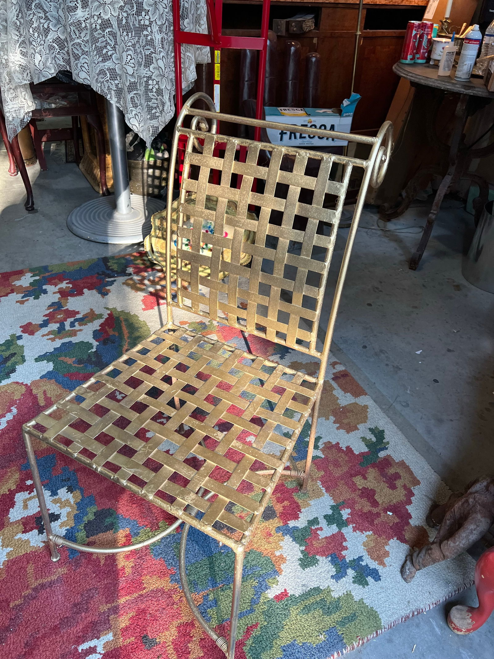 1970s Gold Painted Checker Back Chair - 6
