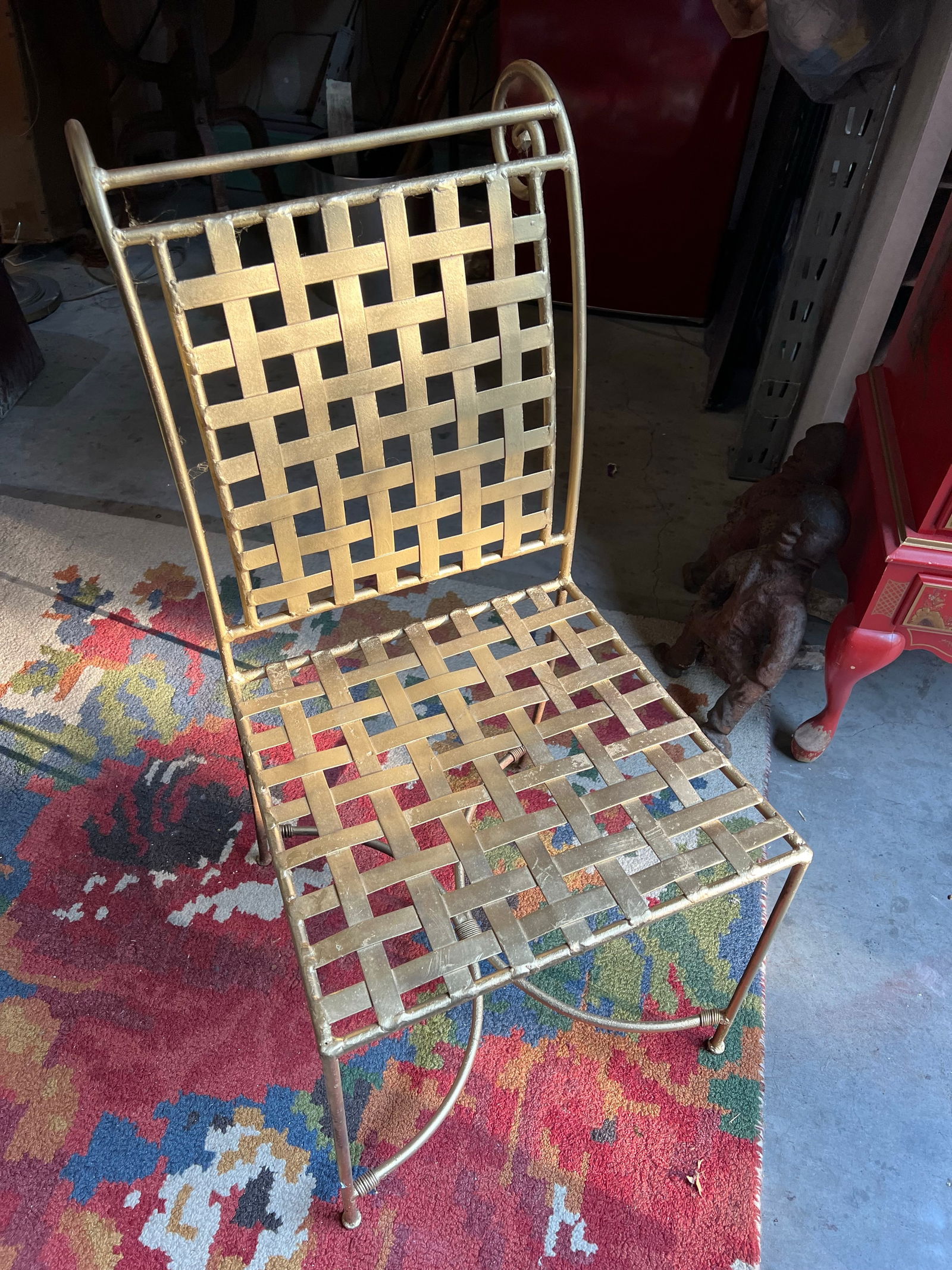 1970s Gold Painted Checker Back Chair - 7