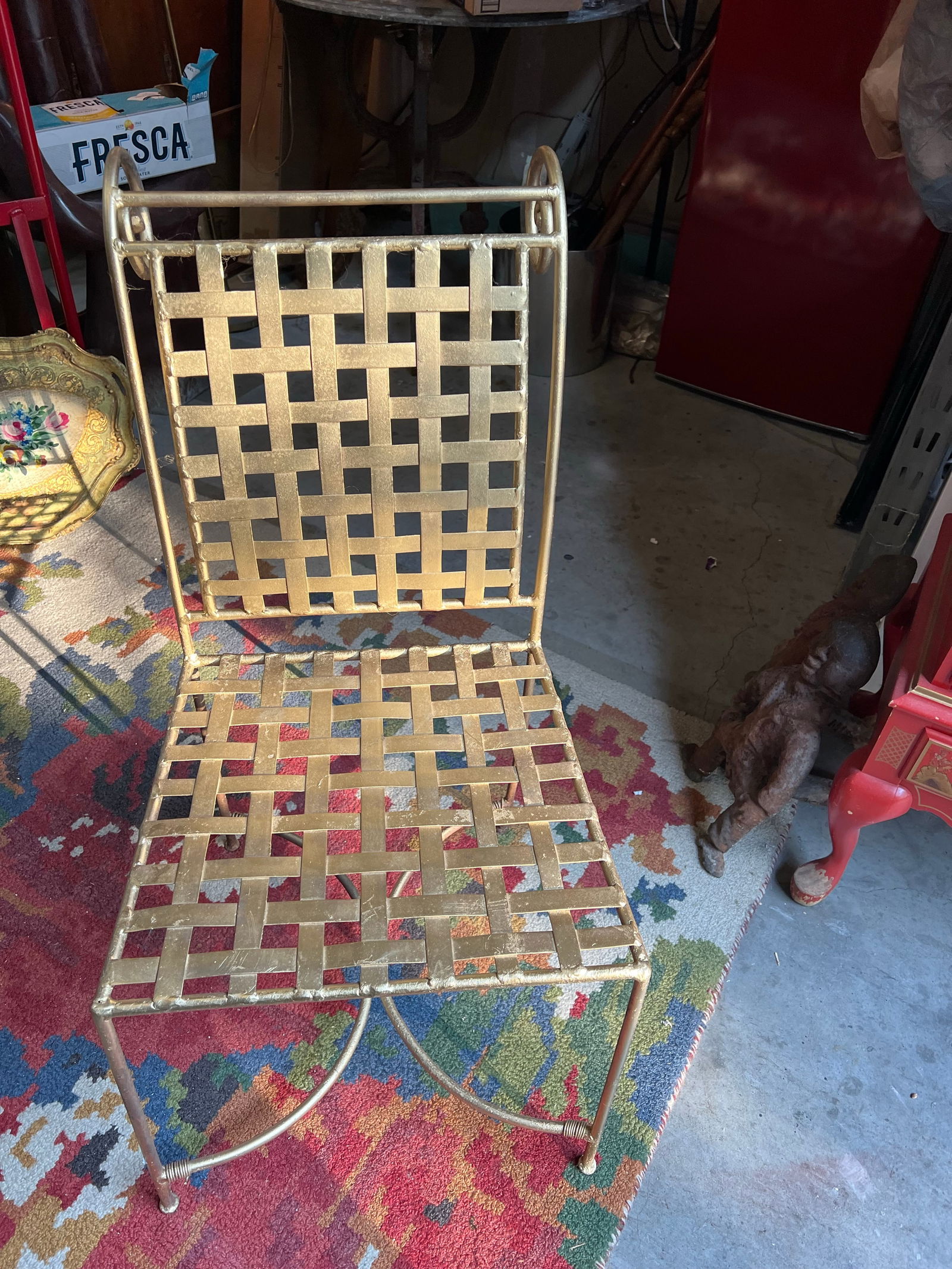 1970s Gold Painted Checker Back Chair - 8