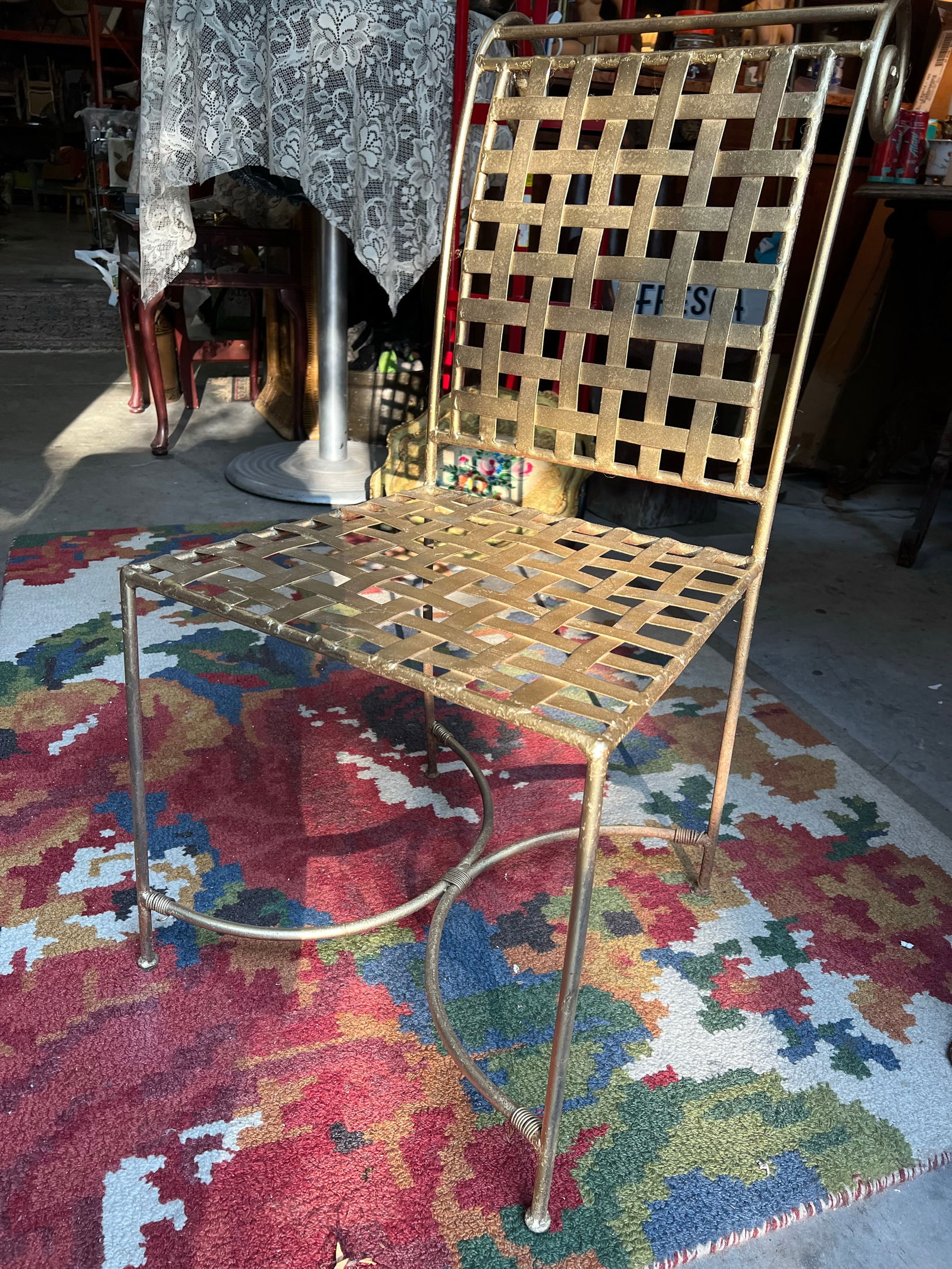 1970s Gold Painted Checker Back Chair - 9