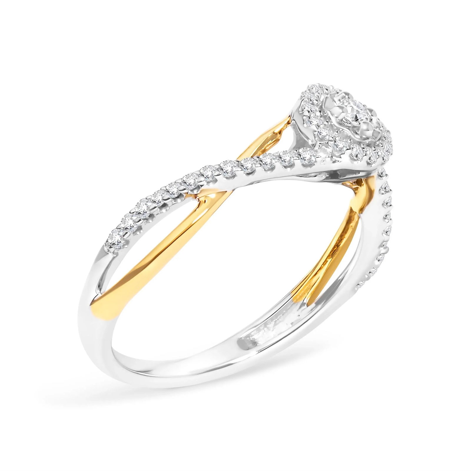 14K Yellow Gold Plated .925 Sterling Silver 1/4 Cttw Diamond Bypass and Halo Promise Ring (I-J Color - 3