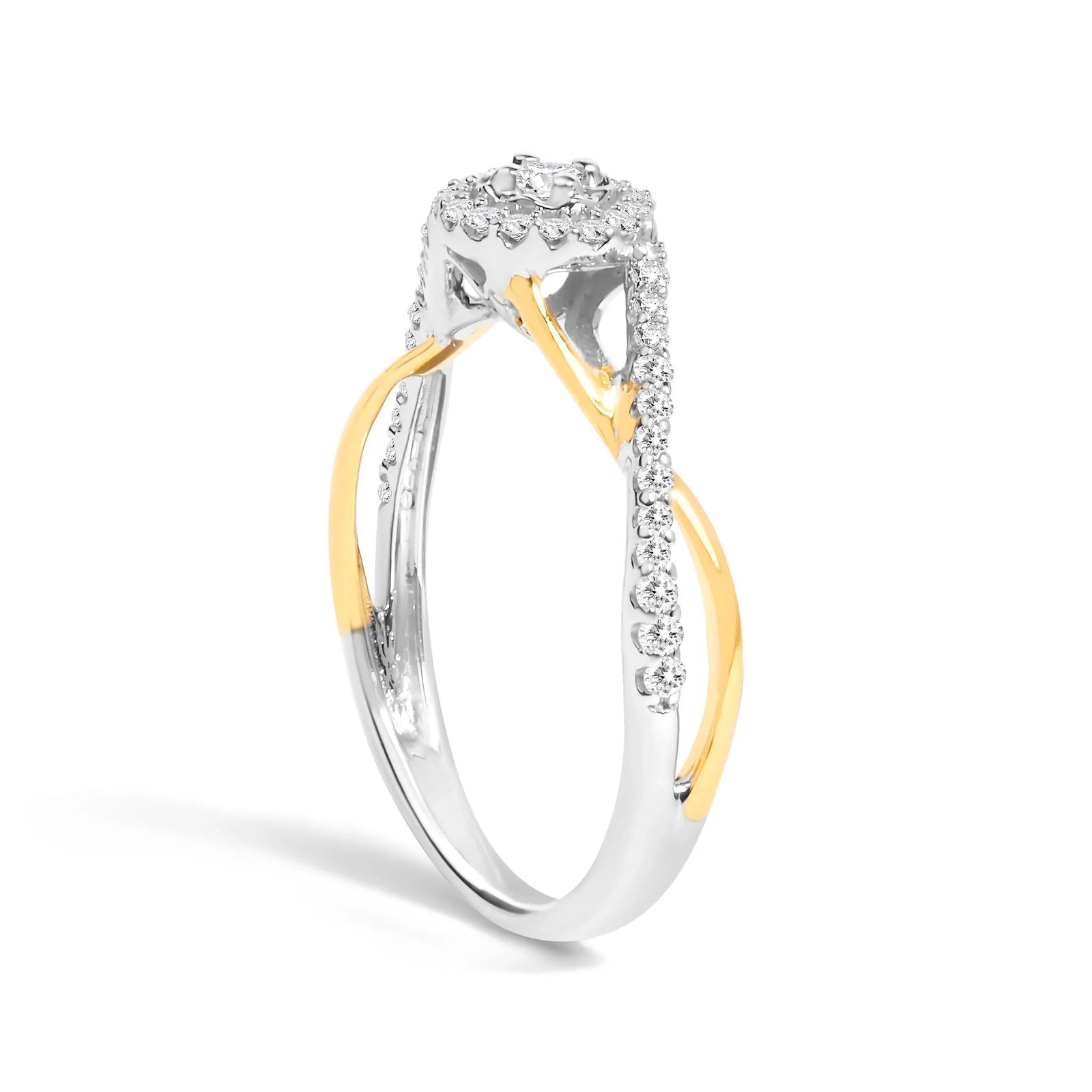 14K Yellow Gold Plated .925 Sterling Silver 1/4 Cttw Diamond Bypass and Halo Promise Ring (I-J Color - 4