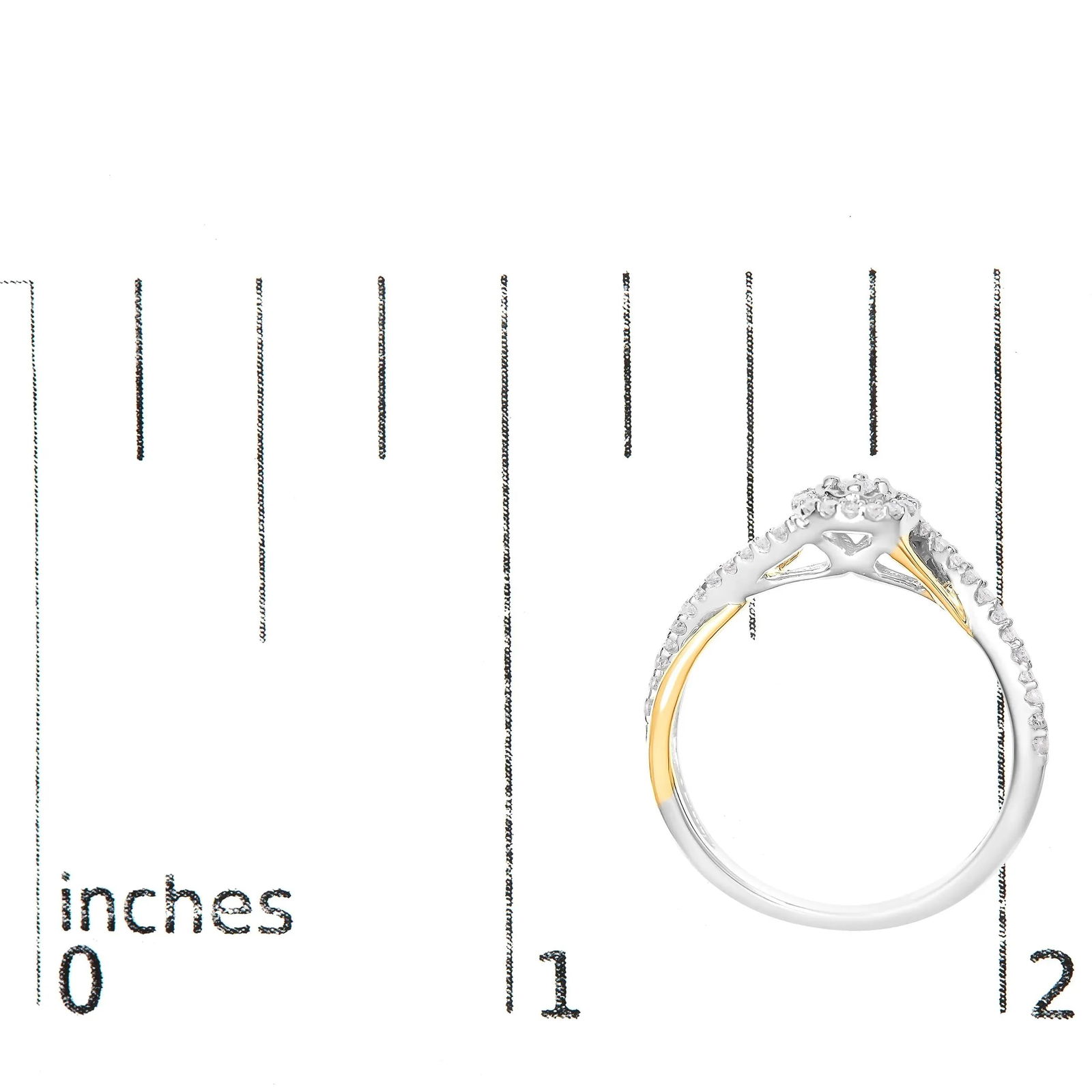14K Yellow Gold Plated .925 Sterling Silver 1/4 Cttw Diamond Bypass and Halo Promise Ring (I-J Color - 7