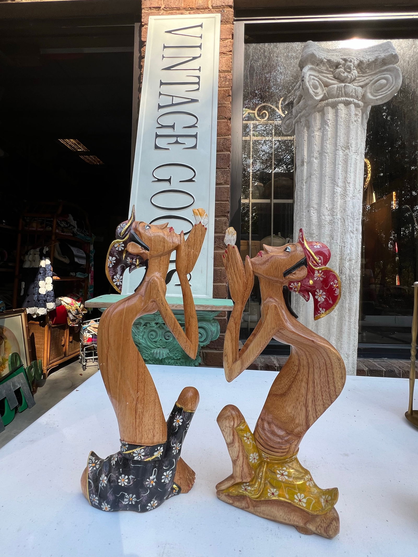 Pair of 1970s Wooden Carved Praying Figures - 10