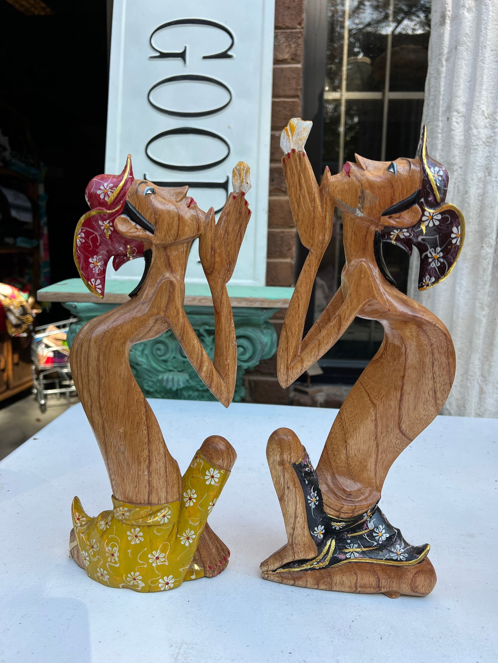 Pair of 1970s Wooden Carved Praying Figures - 11