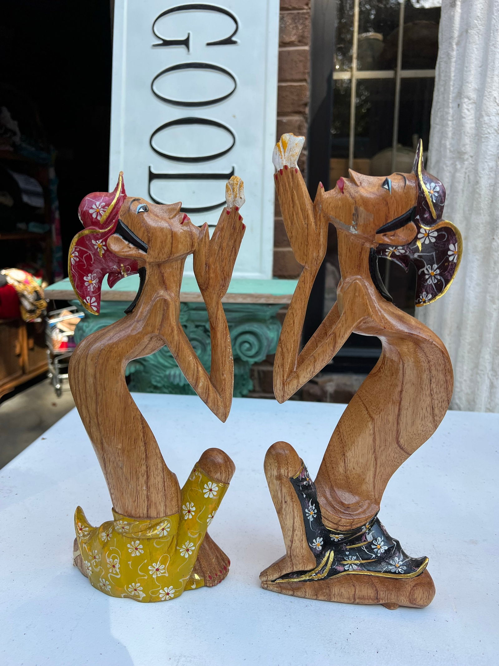 Pair of 1970s Wooden Carved Praying Figures - 12