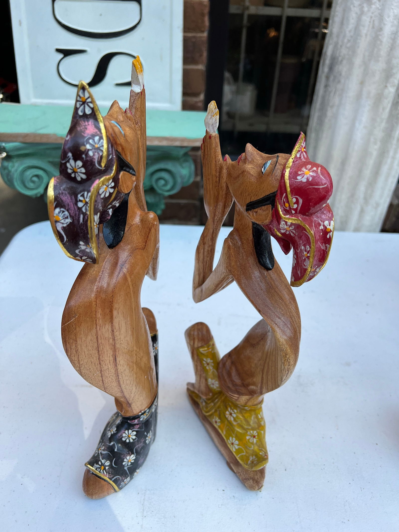 Pair of 1970s Wooden Carved Praying Figures - 2