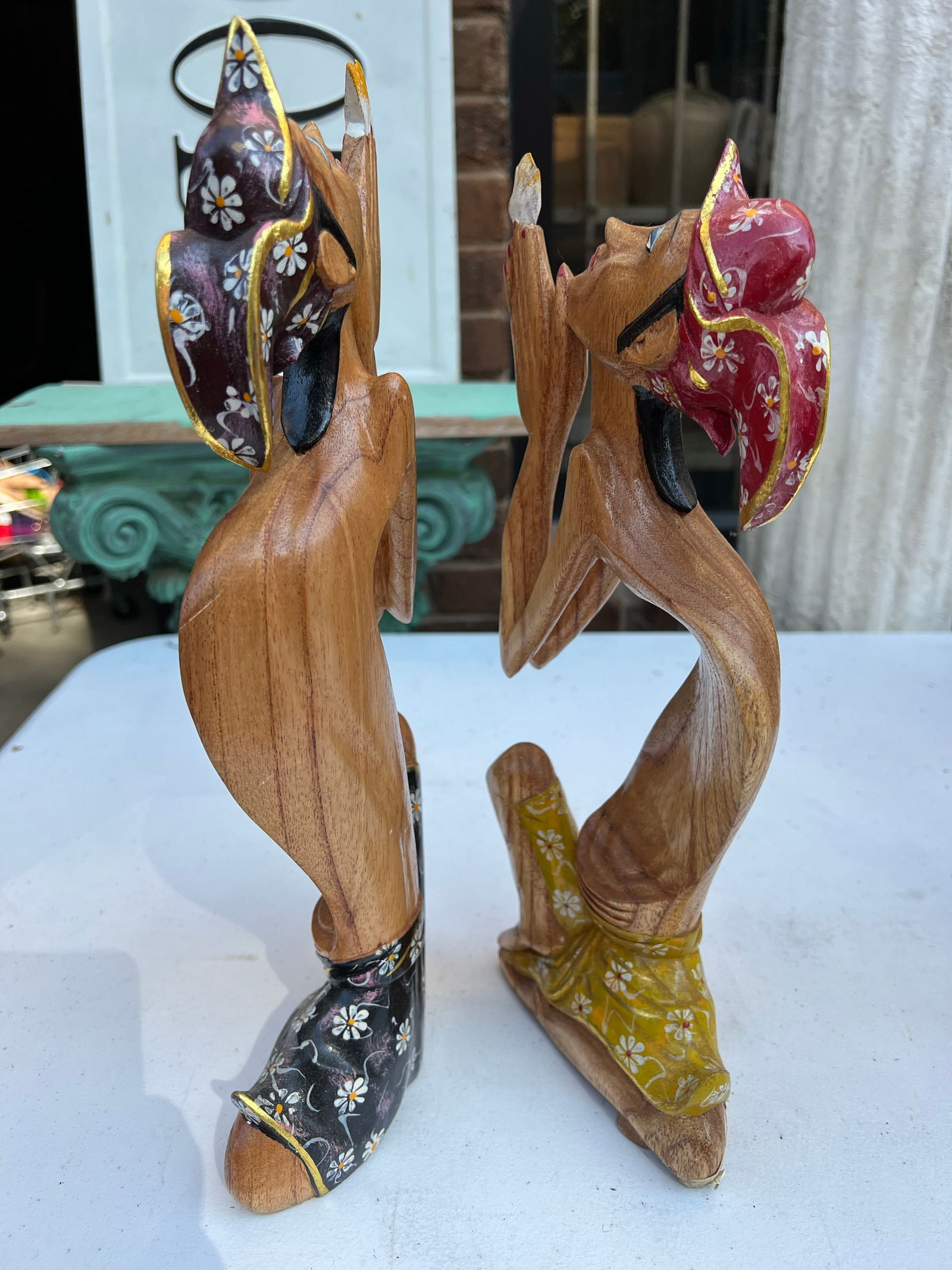 Pair of 1970s Wooden Carved Praying Figures - 3