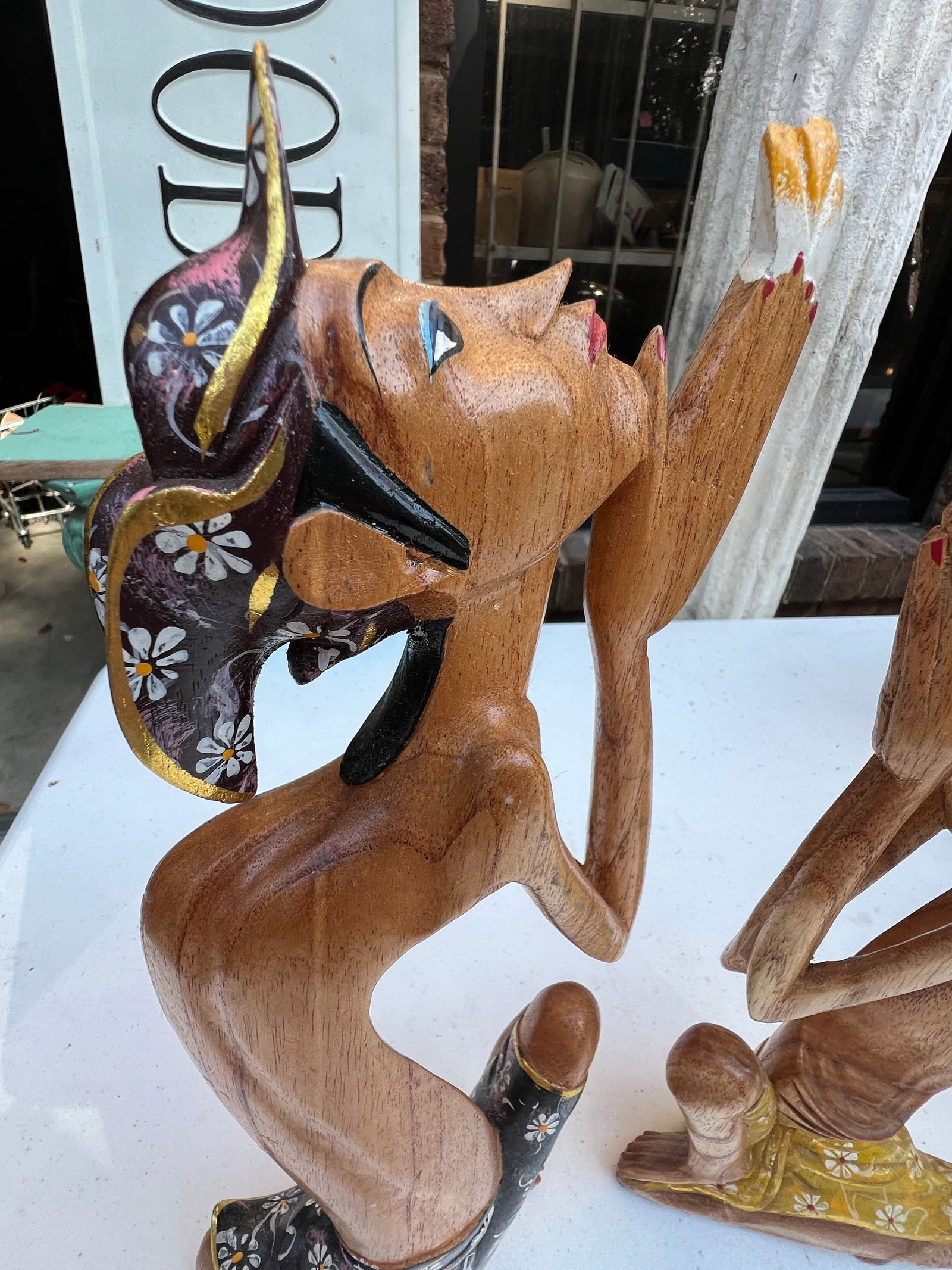 Pair of 1970s Wooden Carved Praying Figures - 7