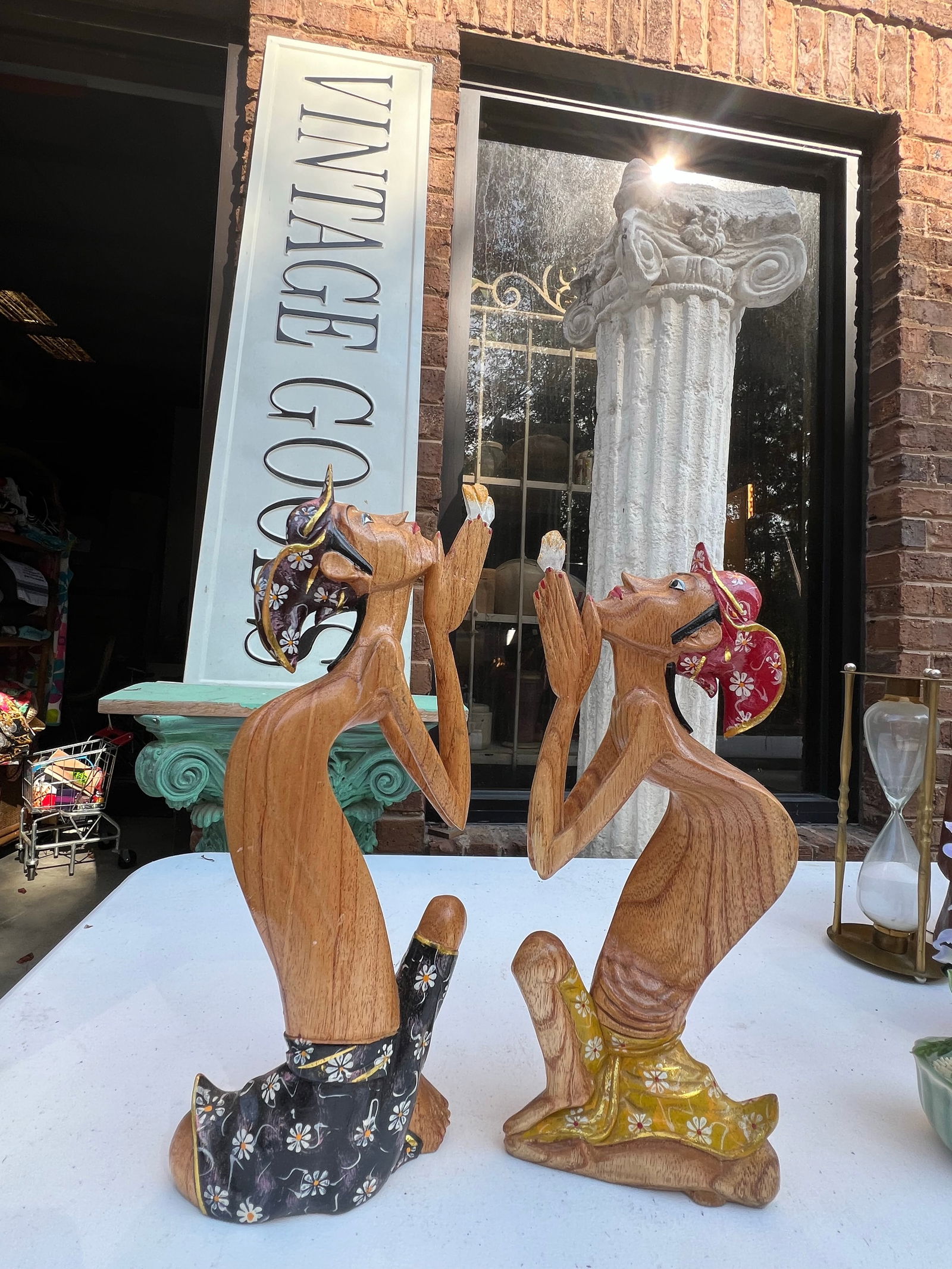 Pair of 1970s Wooden Carved Praying Figures - 9