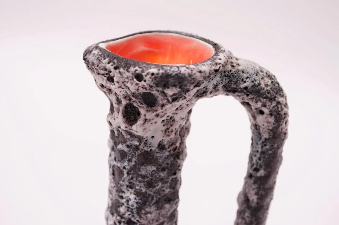 Vintage West German Fat Lava Ceramic Glaze Pitcher and Cup Set - 10