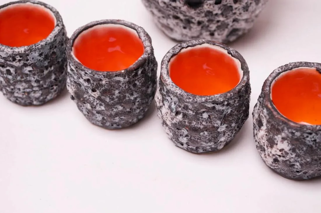 Vintage West German Fat Lava Ceramic Glaze Pitcher and Cup Set - 12