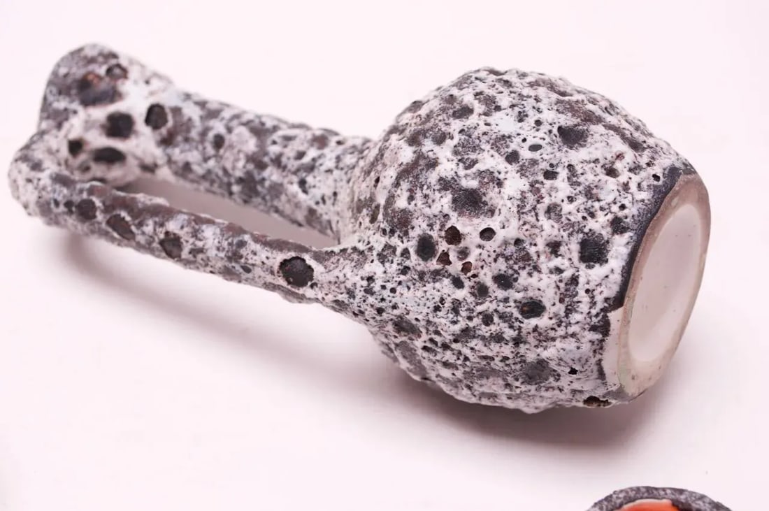 Vintage West German Fat Lava Ceramic Glaze Pitcher and Cup Set - 4