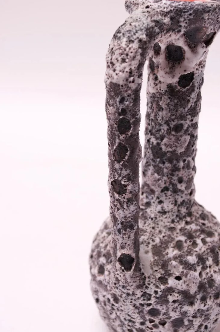 Vintage West German Fat Lava Ceramic Glaze Pitcher and Cup Set - 6