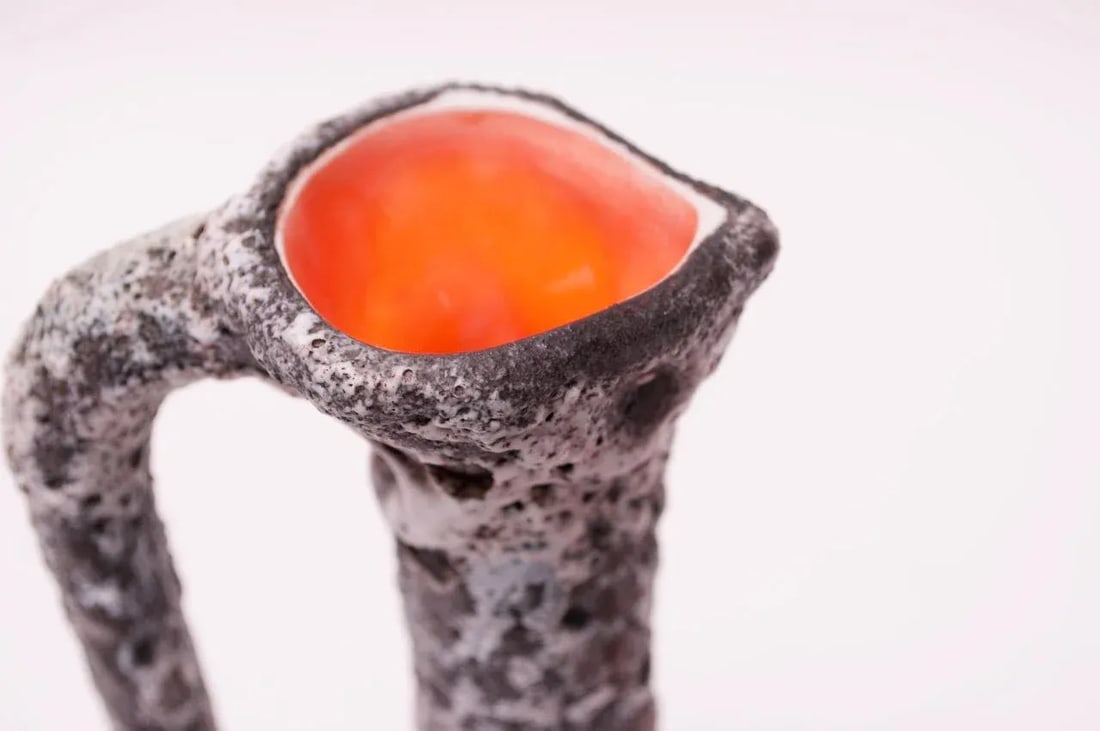 Vintage West German Fat Lava Ceramic Glaze Pitcher and Cup Set - 9