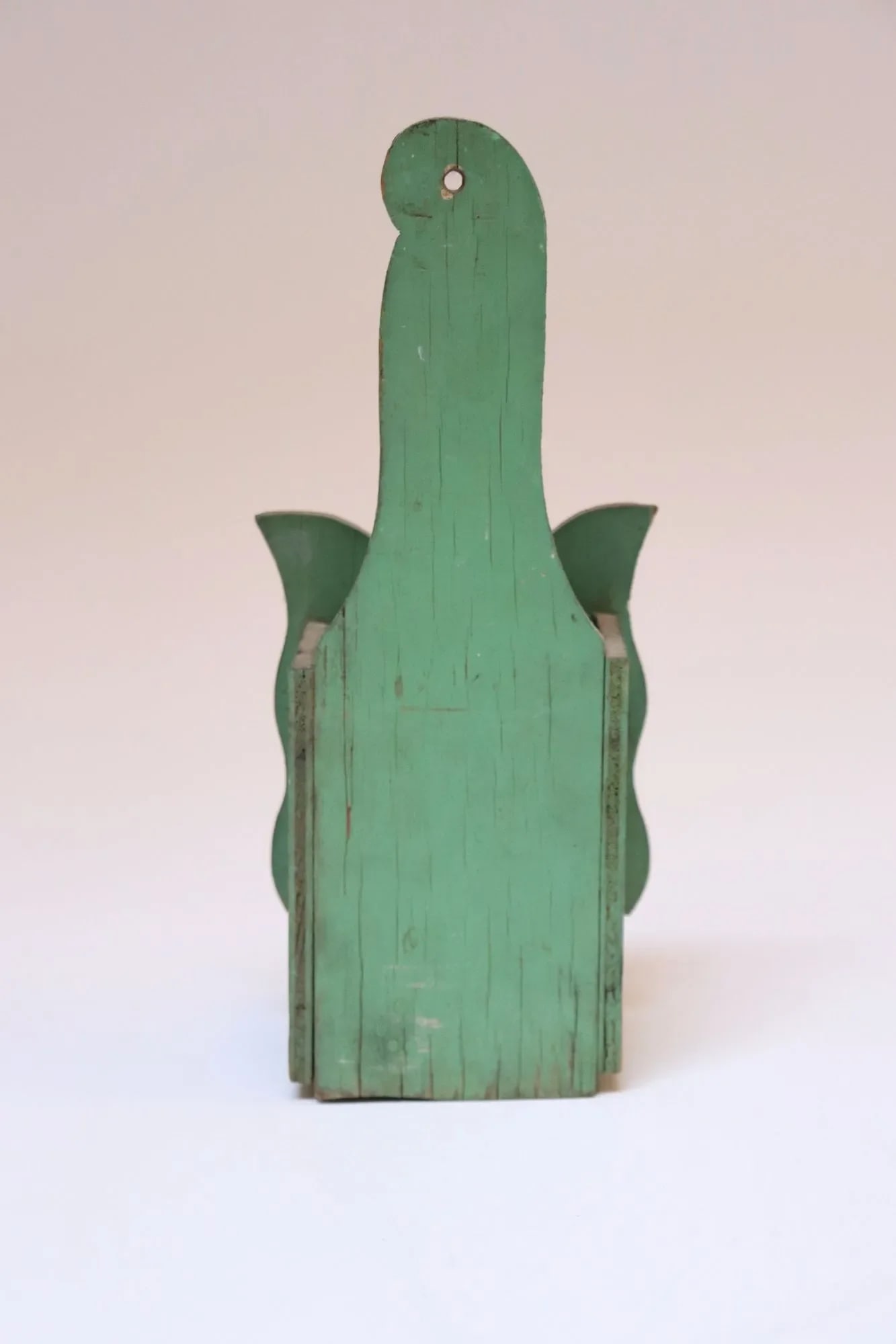 Vintage Folk Art Carved "Cat" Mint Green Matchbook Holder - 3