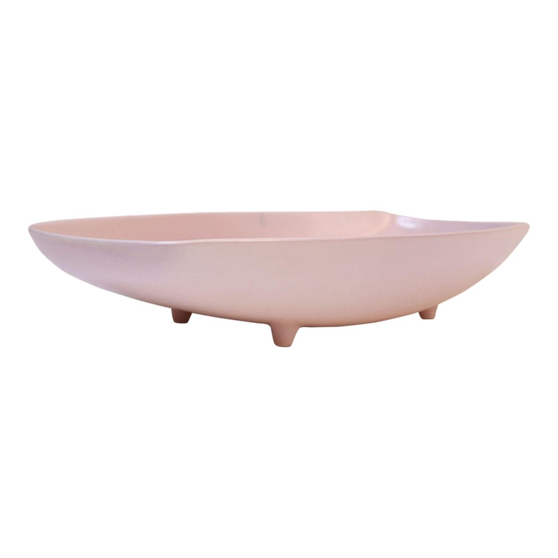Vintage Pink Ceramic Elongated Footed Tray by Royal Haeger: Large pink elongated footed catch-all/tray Royal Haeger (ca. 1960s, USA). Attractive color and long, sculptural form. Incised signature present to the reverse with model number "RG80." Very good,