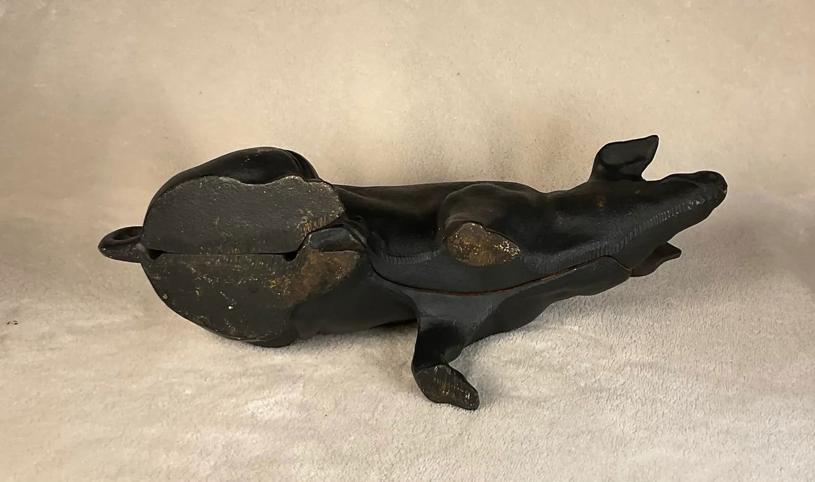 Large Vintage Antique 19th Century Black Cast Iron Piggy Bank Money Box Animal Sculpture- 1800s - 11
