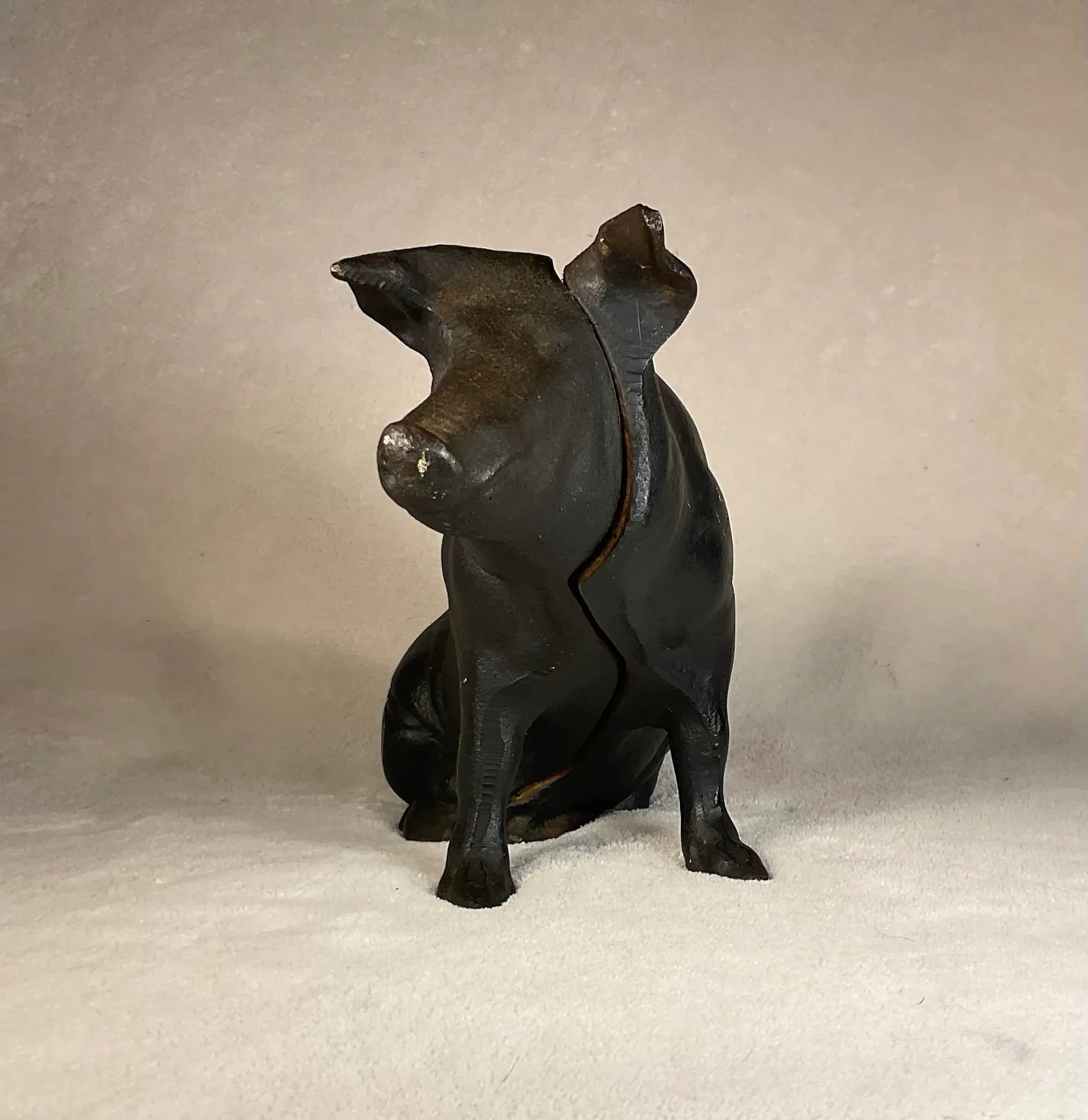 Large Vintage Antique 19th Century Black Cast Iron Piggy Bank Money Box Animal Sculpture- 1800s - 2