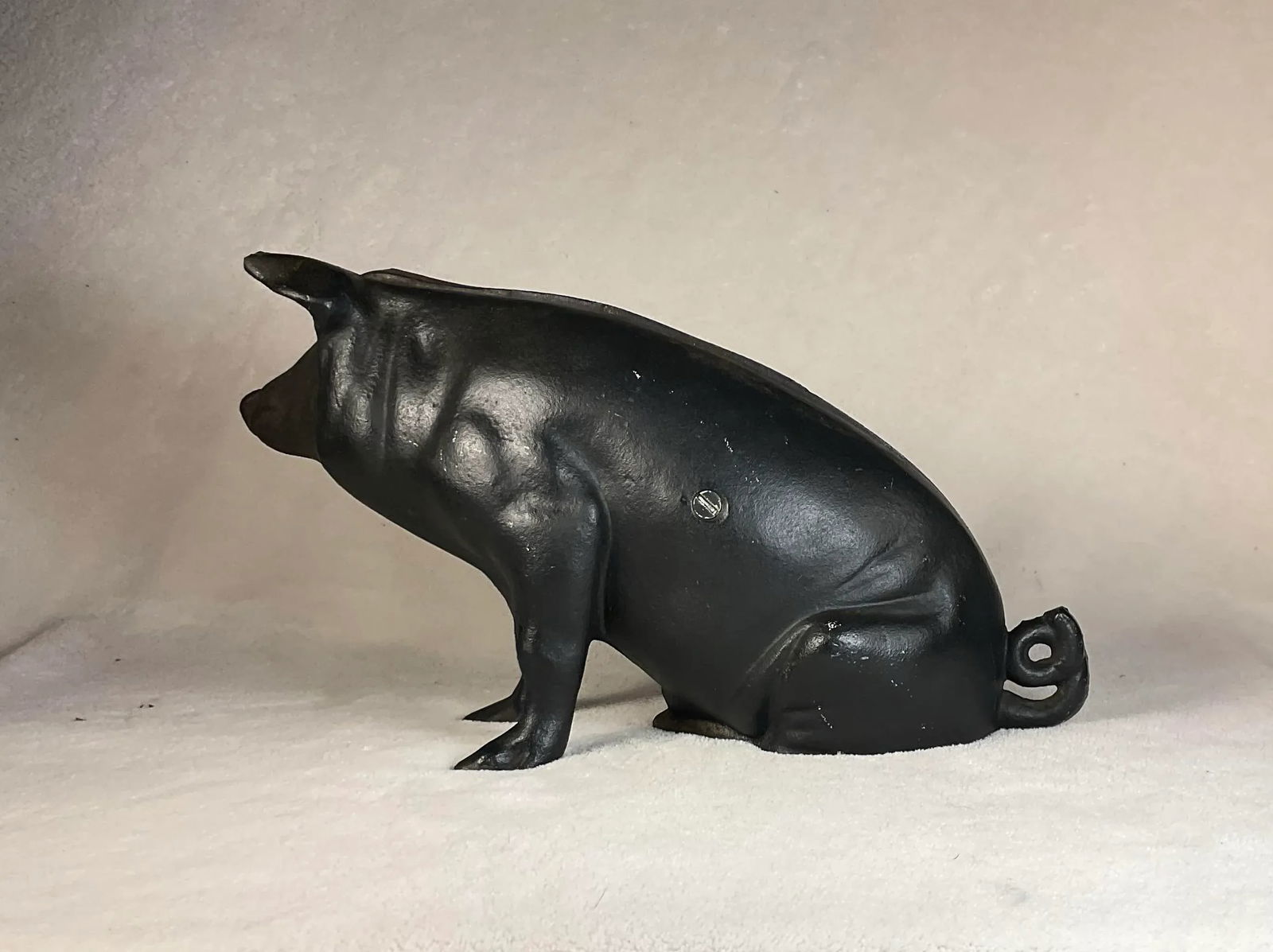 Large Vintage Antique 19th Century Black Cast Iron Piggy Bank Money Box Animal Sculpture- 1800s - 3