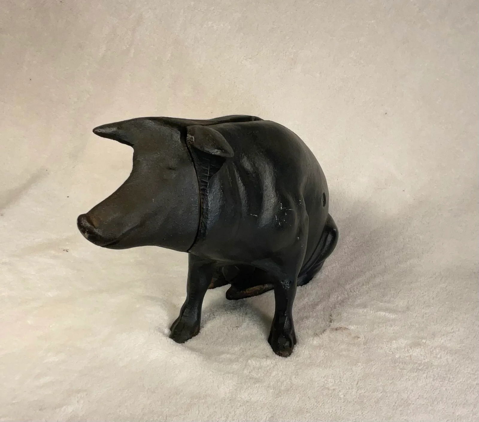 Large Vintage Antique 19th Century Black Cast Iron Piggy Bank Money Box Animal Sculpture- 1800s - 6