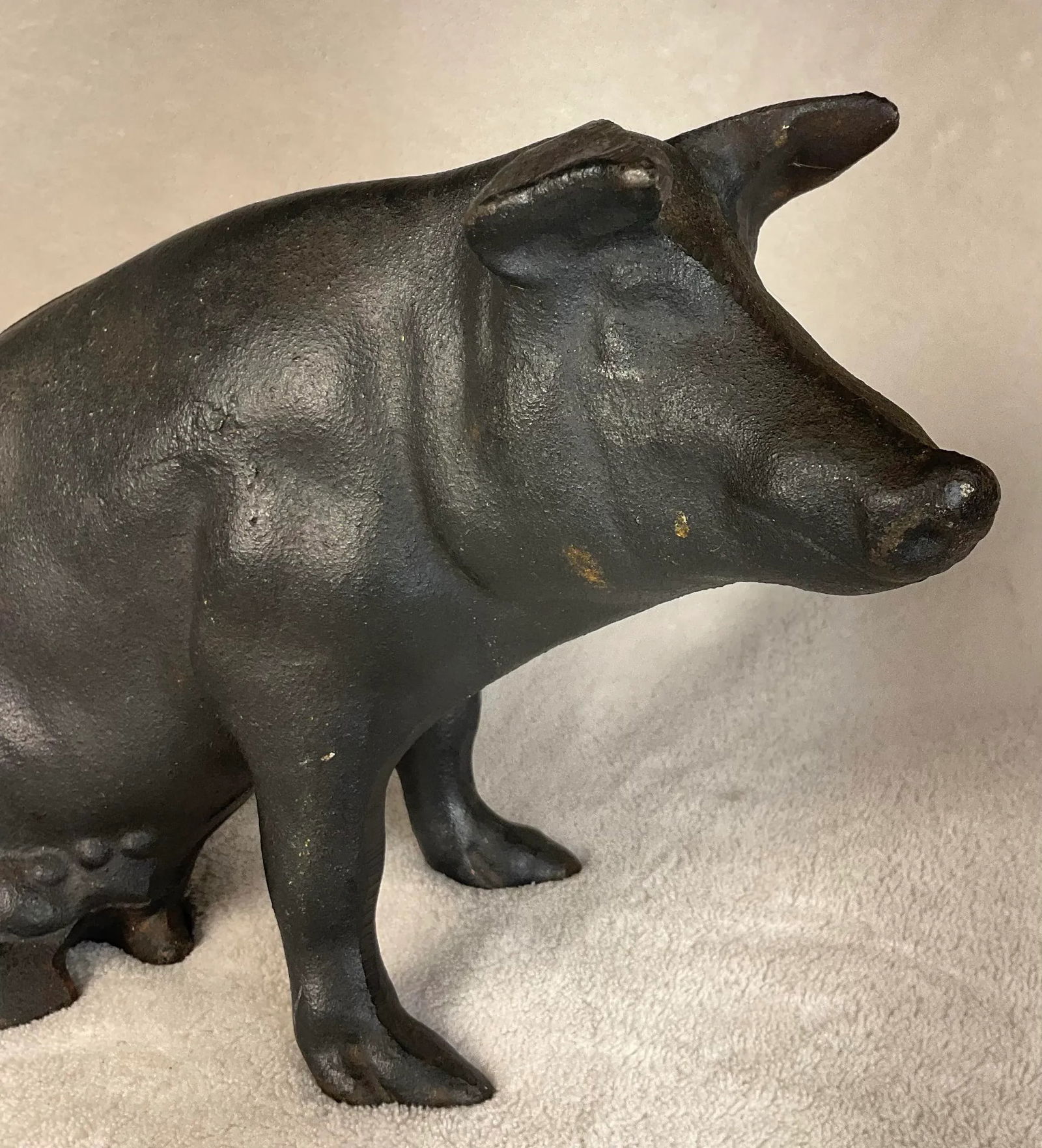 Large Vintage Antique 19th Century Black Cast Iron Piggy Bank Money Box Animal Sculpture- 1800s - 9