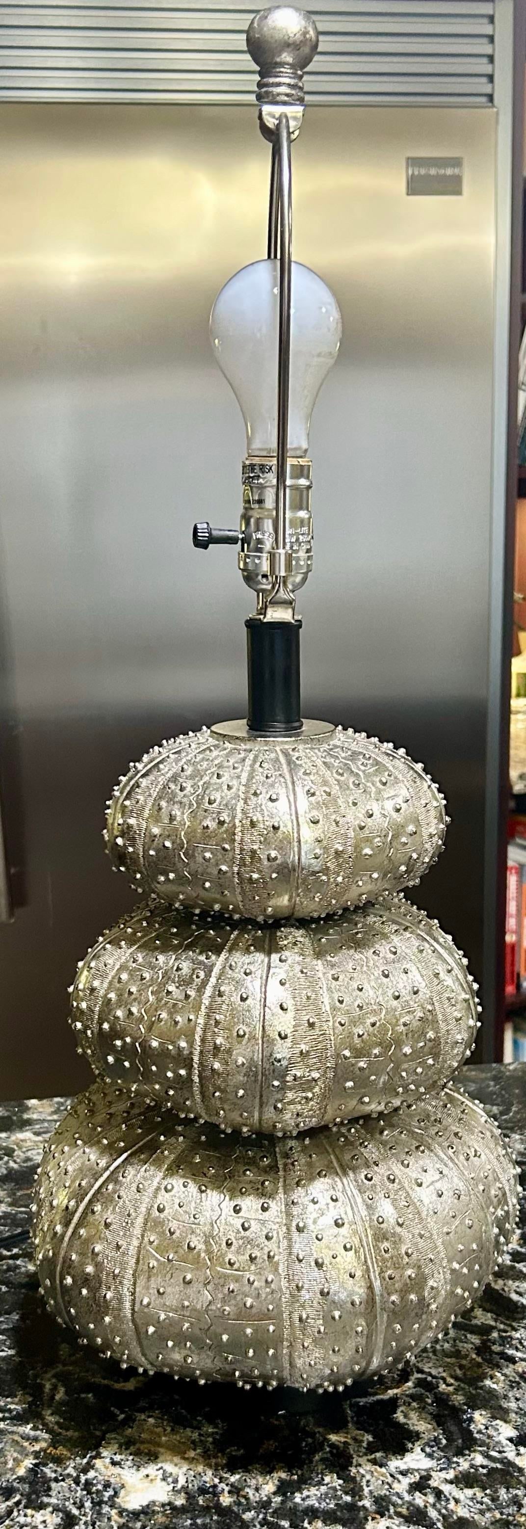 Silver Stacked Sea Urchin Table Lamp in the Style of Regina Andrew - 3