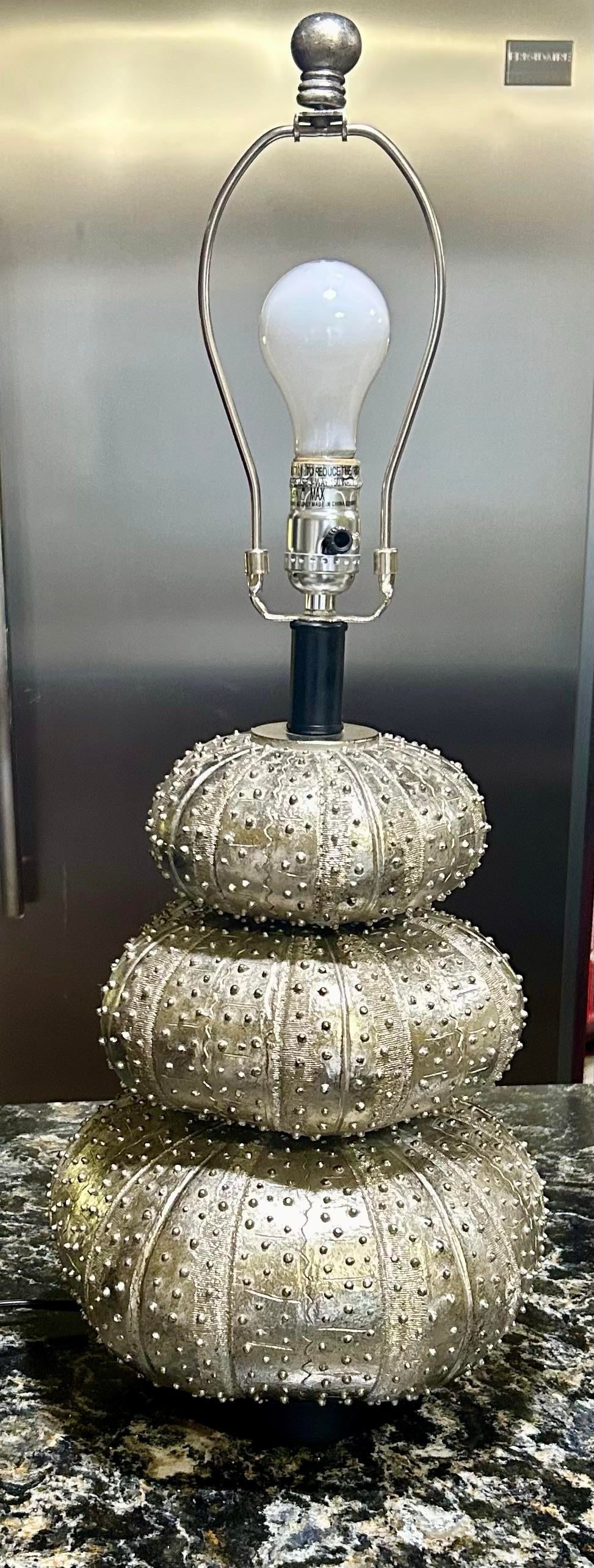 Silver Stacked Sea Urchin Table Lamp in the Style of Regina Andrew - 4