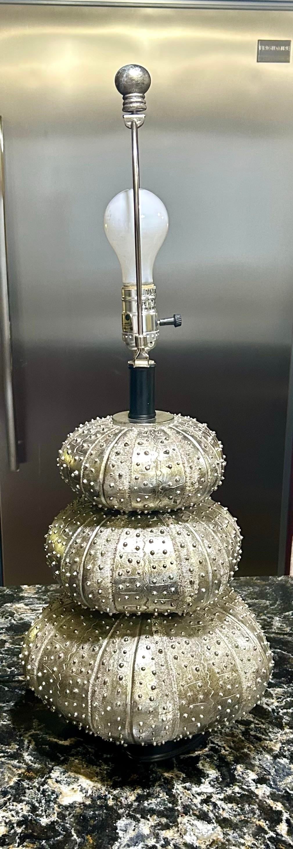 Silver Stacked Sea Urchin Table Lamp in the Style of Regina Andrew - 5