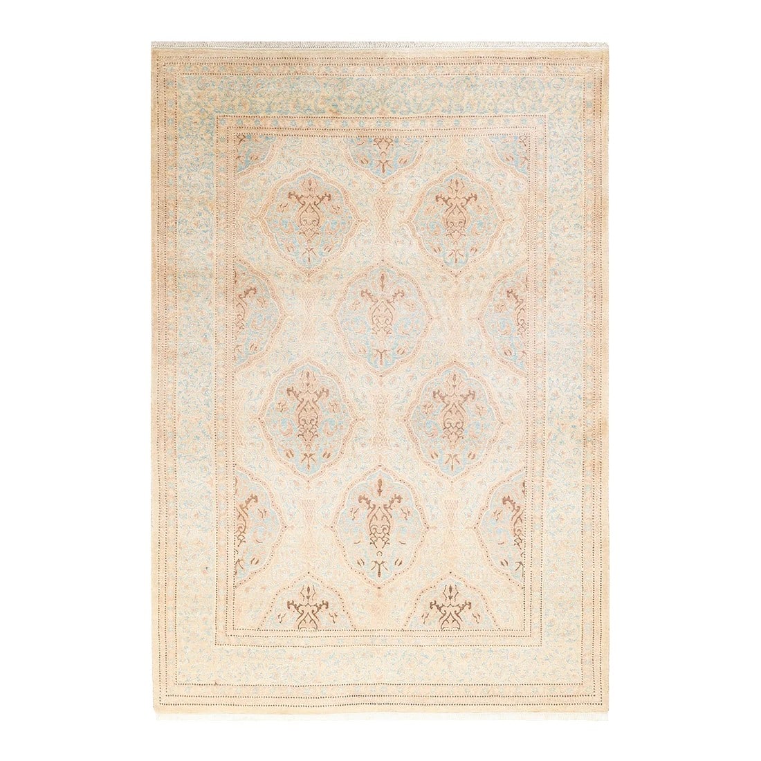 Mogul, One-of-a-Kind Hand-Knotted Area Rug - Ivory, 4' 2" x 6' 0": With understated palettes and allover designs, the rugs in the Mogul Collection will bring timeless sophistication to any room. Influenced by a spectrum of Turkish, Indian, and Persian designs, the