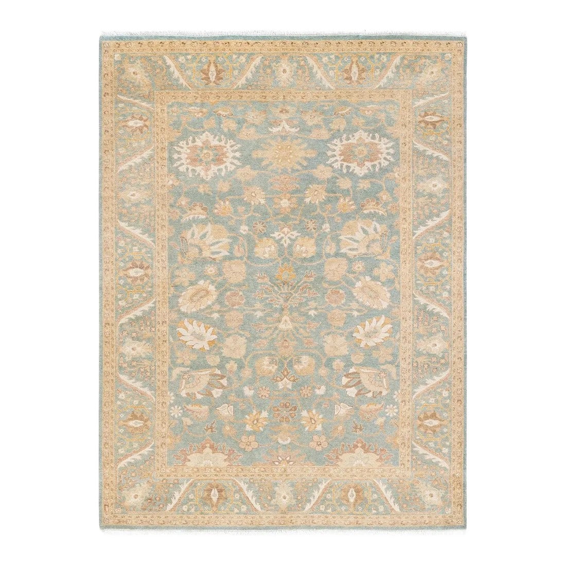 Mogul, One-of-a-Kind Hand-Knotted Area Rug - Light Blue, 4' 4" x 5' 10": With understated palettes and allover designs, the rugs in the Mogul Collection will bring timeless sophistication to any room. Influenced by a spectrum of Turkish, Indian, and Persian designs, the ar