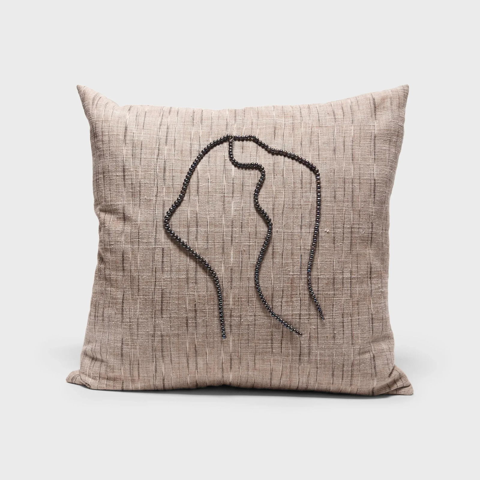 Thai Woven Linen Pillow With Chinese Pearls - 5