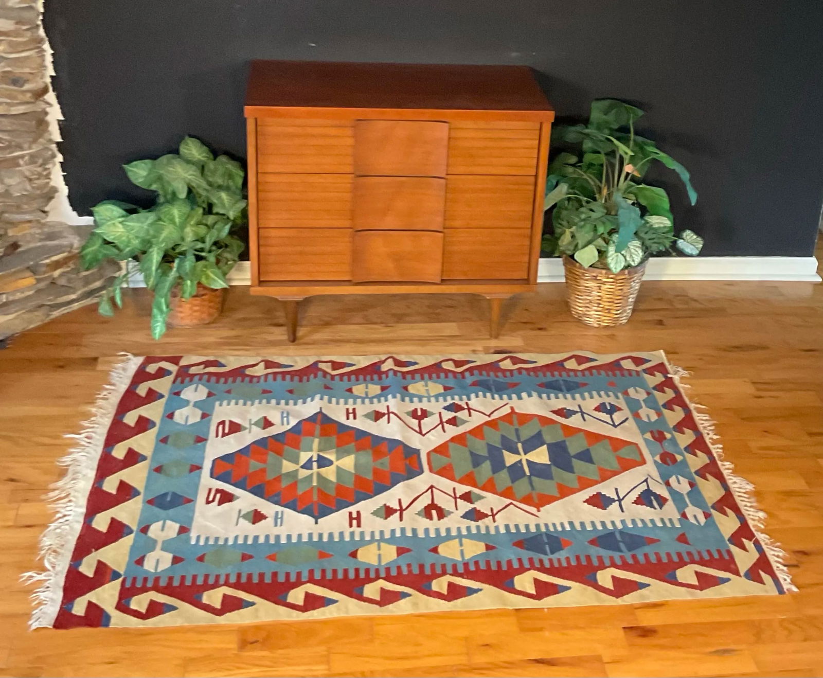 1960s Vintage Colorful Handmade Turkish Kilim Tribal Rug 64" X 43" - 12